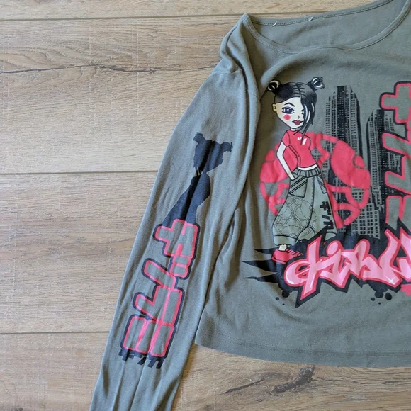 Vintage Y2K Deadstock Olive Graphic Long Sleeve Shirt - Picture 2 of 3